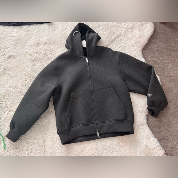 Zara Other - NWT neoprene effect antracite gray zip-up hooded jacket.